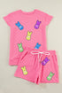 Sachet Pink Sequined Bunny Patched Graphic Geometric Textured Short Set